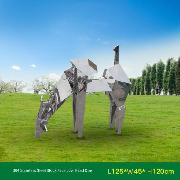 304 stainless steel plum blossom deer sculpture outdoor mirror geometric block surface deer park forest square scenic lawn ornaments - Image 6