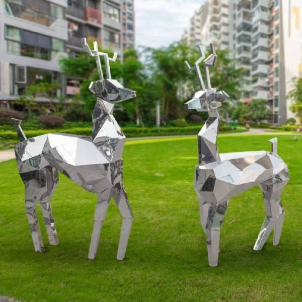 304 stainless steel plum blossom deer sculpture outdoor mirror geometric block surface deer park forest square scenic lawn ornaments - Image 3