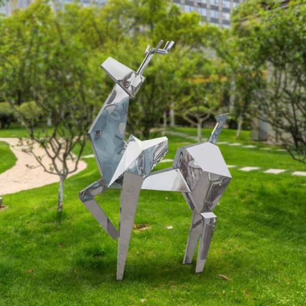 304 stainless steel plum blossom deer sculpture outdoor mirror geometric block surface deer park forest square scenic lawn ornaments - Image 2