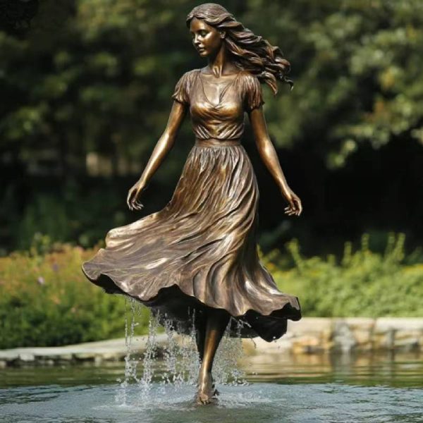 Life Size Outdoor Park Fountain Landscape Dancing Girl Bronze Statue - Image 3