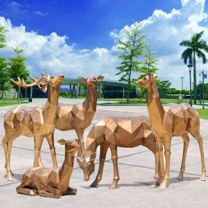 Outdoor Park Square Lawn Geometric Shape Golden Copper Deer