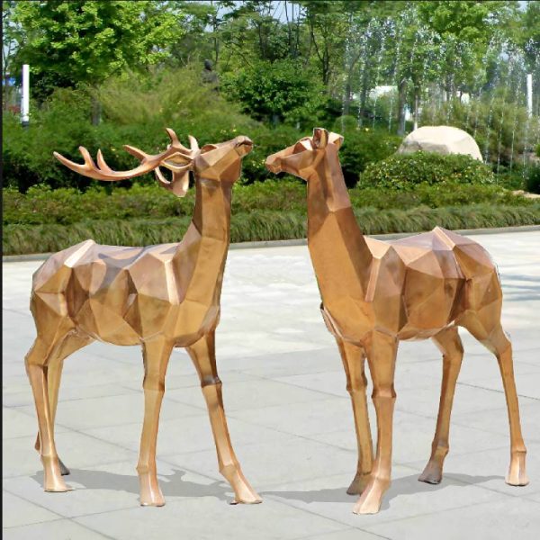 Outdoor Park Square Lawn Geometric Shape Golden Copper Deer - Image 6