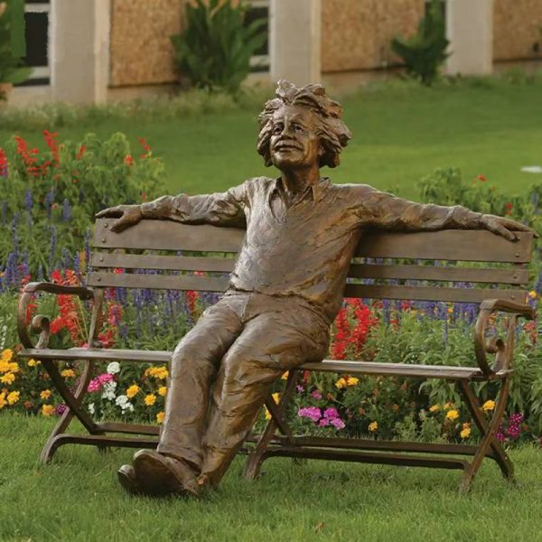 Outdoor park recliner Einstein full body bronze statue