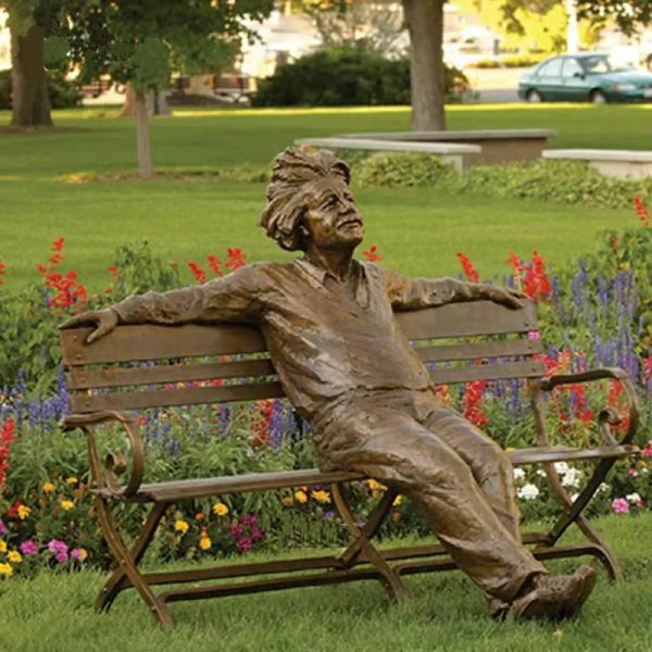 Outdoor park recliner Einstein full body bronze statue - Image 2