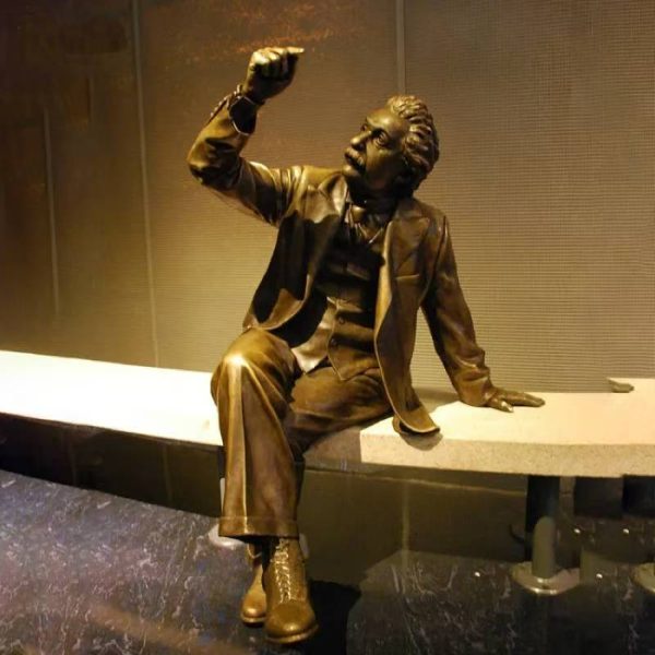 Outdoor park recliner Einstein full body bronze statue - Image 6