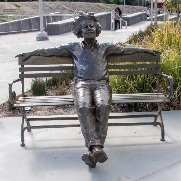 Outdoor park recliner Einstein full body bronze statue - Image 5