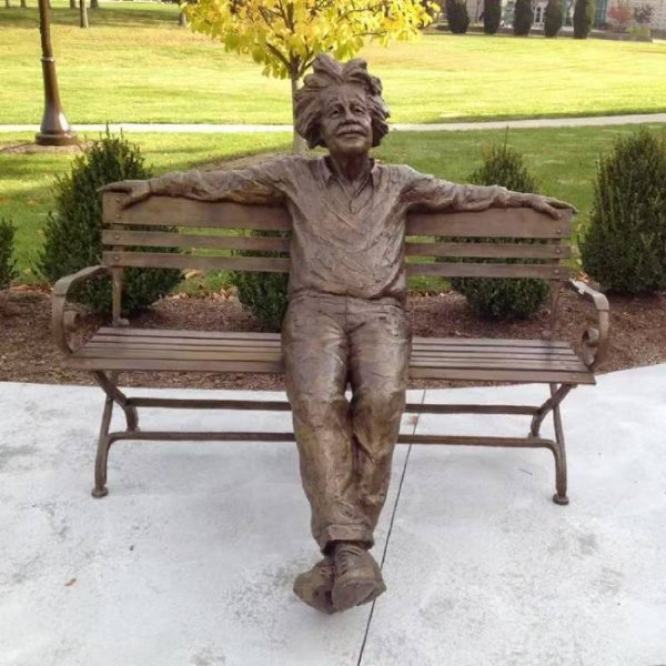 Outdoor park recliner Einstein full body bronze statue - Image 4