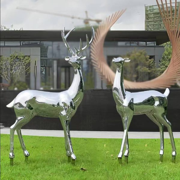 Stainless steel mirror plum blossom deer sculpture garden landscape metal simulation animal ornaments outdoor lawn building decoration - Image 2