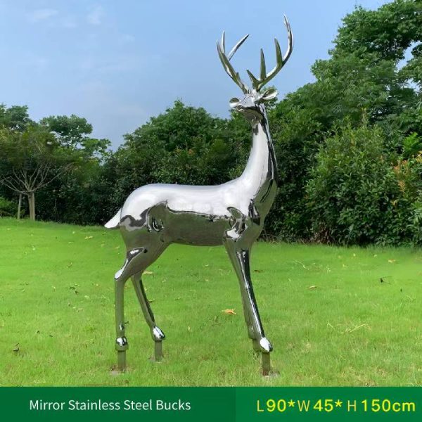 Stainless steel mirror plum blossom deer sculpture garden landscape metal simulation animal ornaments outdoor lawn building decoration - Image 5