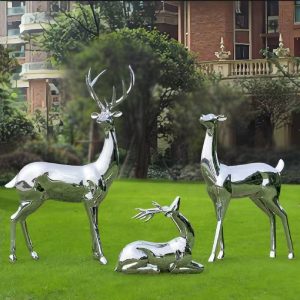 Stainless steel mirror plum blossom deer sculpture garden landscape metal simulation animal ornaments outdoor lawn building decoration