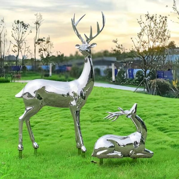 Stainless steel mirror plum blossom deer sculpture garden landscape metal simulation animal ornaments outdoor lawn building decoration - Image 3