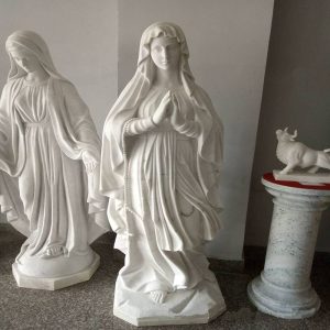 Custom white marble stone statue of the Virgin Mary Church