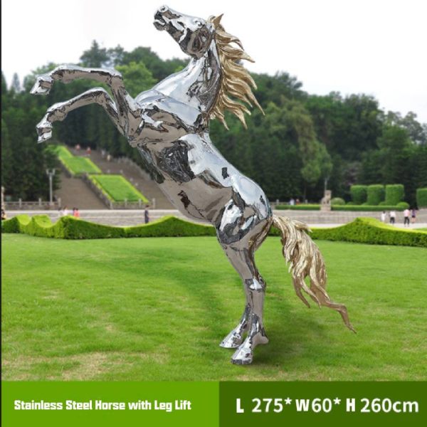 Outdoor modern large size Silver stainless steel horse sculpture on park lawn - Image 2