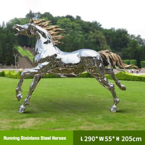 Outdoor modern large size Silver stainless steel horse sculpture on park lawn