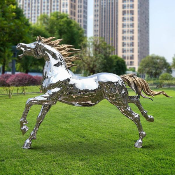 Outdoor modern large size Silver stainless steel horse sculpture on park lawn - Image 6