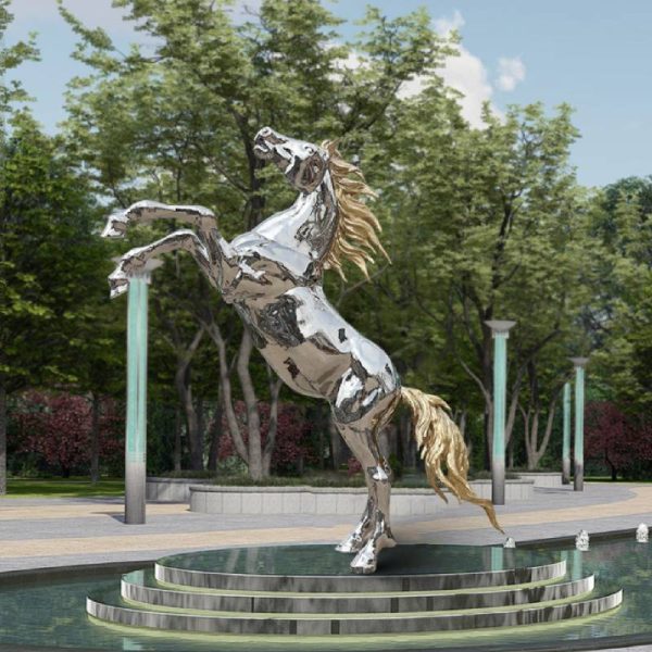 Outdoor modern large size Silver stainless steel horse sculpture on park lawn - Image 5