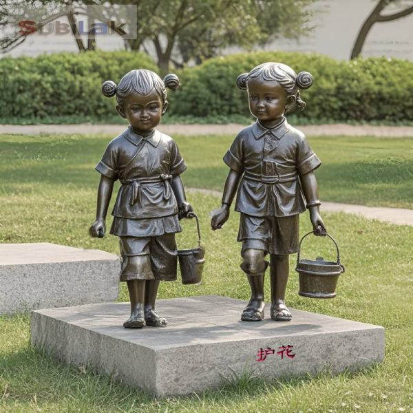 Custom Outdoor Park School Children Carrying Buckets Bronze Statue - Image 2