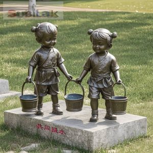 Custom Outdoor Park School Children Carrying Buckets Bronze Statue