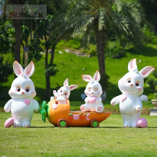 Fiberglass cartoon rabbit sculpture - Image 3