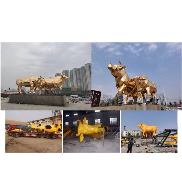 Golden geometric bronze bull sculpture - Image 7