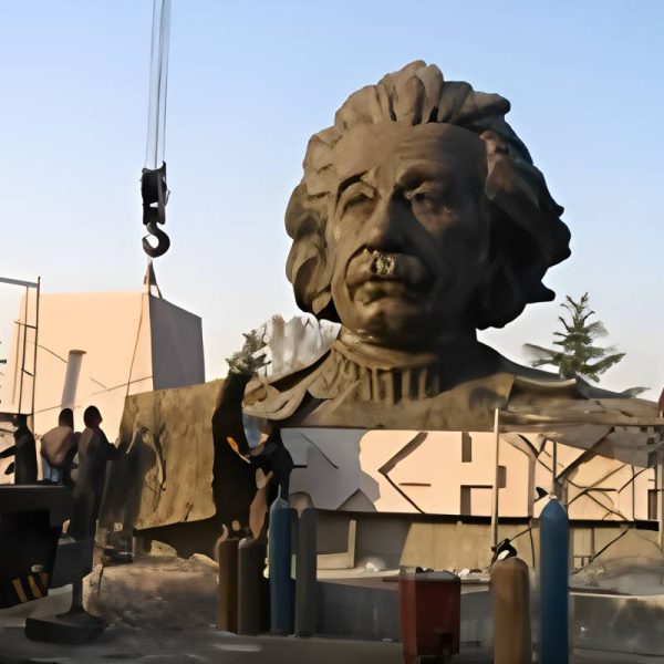 Large bronze statue of Einstein's head in the park outdoor square - Image 2
