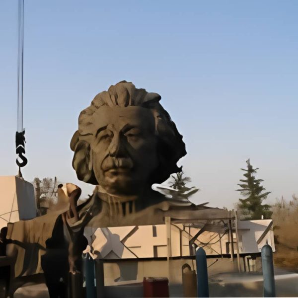 Large bronze statue of Einstein's head in the park outdoor square - Image 3