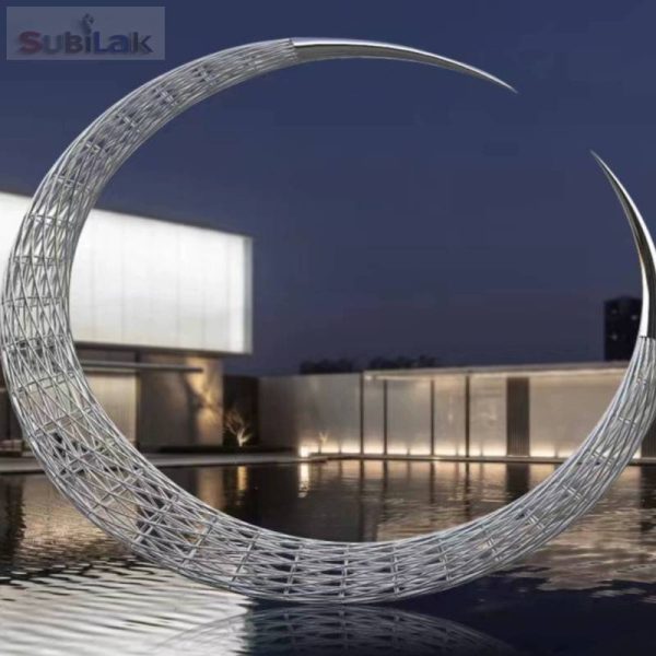 Outdoor garden landscape creative stainless steel hollow moon sculpture - Image 2