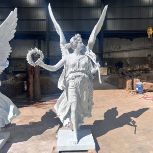 Outdoor white marble Greek goddess angel statue