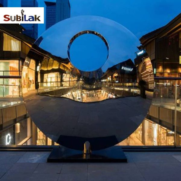 Outdoor park square large stainless steel mirror ring sculpture - Image 2