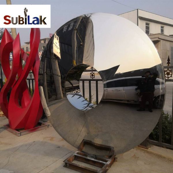 Outdoor park square large stainless steel mirror ring sculpture - Image 4