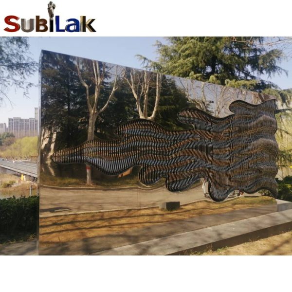 Park outdoor stainless steel mirror wave metal sculpture - Image 4