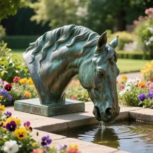 Outdoor Park Garden Fountain Horse Head Bronze Statue