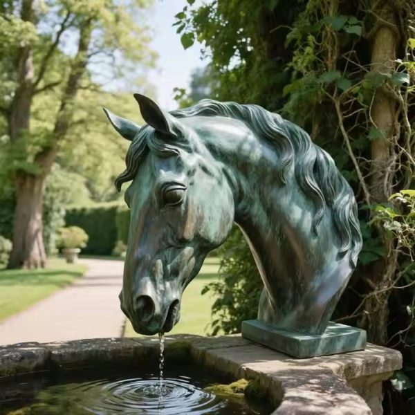 Outdoor Park Garden Fountain Horse Head Bronze Statue - Image 2