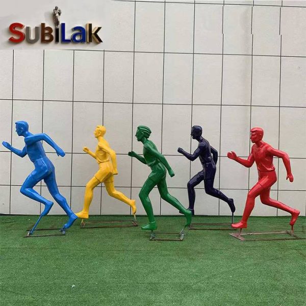 A fiberglass reinforced plastic sports figure statue in an outdoor park sports venue