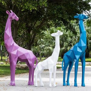 Fiberglass multi-deformed geometric giraffe sculpture