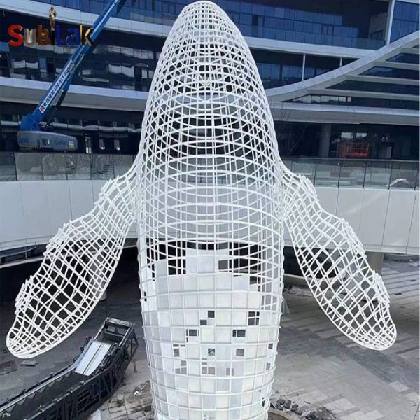 Outdoor city square commercial block public place Large metal stainless steel mesh hollow whale sculpture - Image 2