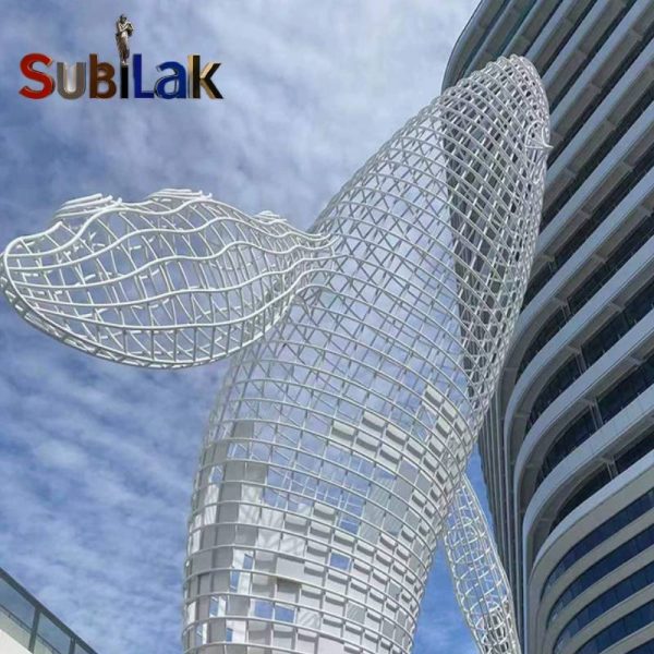 Outdoor city square commercial block public place Large metal stainless steel mesh hollow whale sculpture - Image 3