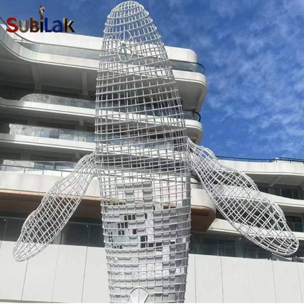 Outdoor city square commercial block public place Large metal stainless steel mesh hollow whale sculpture - Image 5