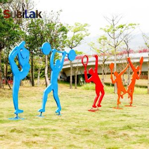 Outdoor park fiberglass sculpture with sports silhouette theme