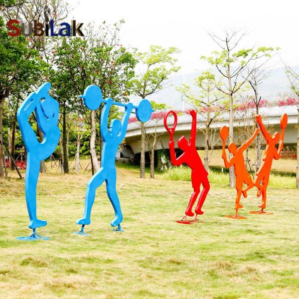 Outdoor park fiberglass sculpture with sports silhouette theme