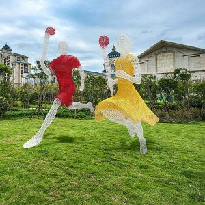 Outdoor park stainless steel hollow material Stainless steel hollow sculpture sports theme sculpture