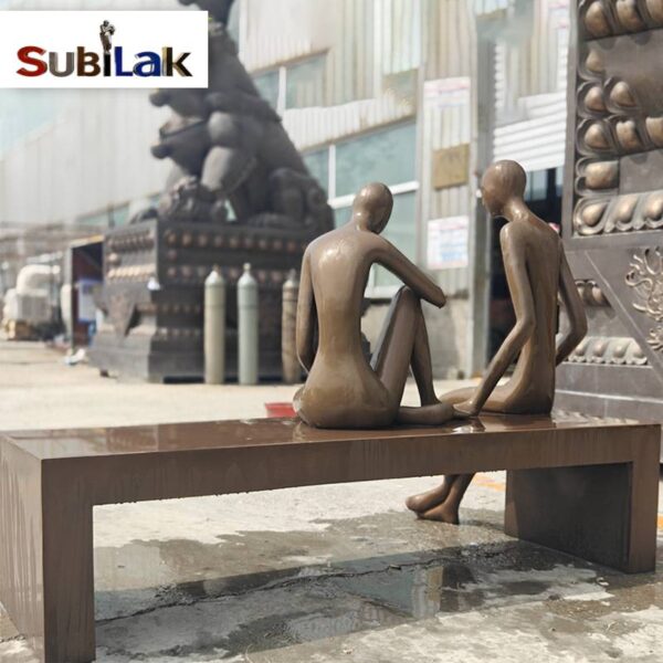 Bronze abstract figure sculpture in outdoor park public place - Image 3