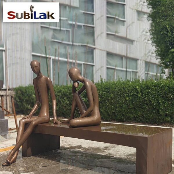 Bronze abstract figure sculpture in outdoor park public place - Image 2