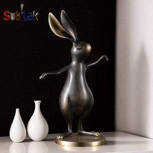 Home decoration abstract artistic bronze rabbit sculpture ornaments