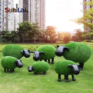 Outdoor park grass fiberglass turf sheep sculpture