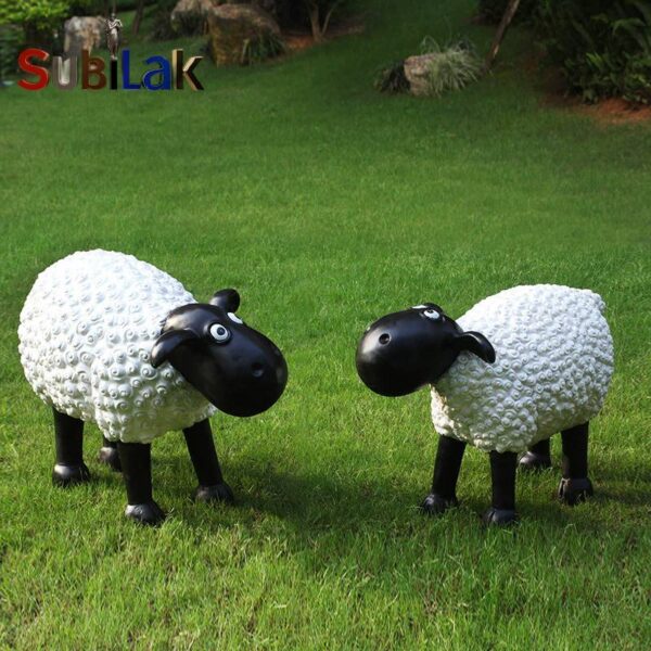 Outdoor park grass fiberglass turf sheep sculpture - Image 4