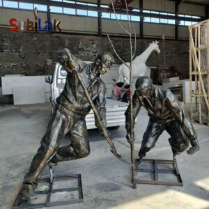 Outdoor park fiberglass imitation copper material figure planting tree sculpture