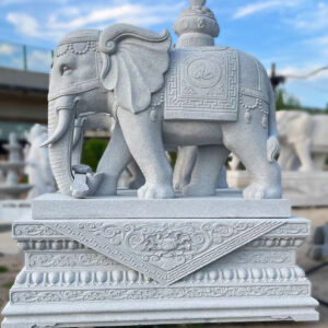 Outdoor courtyard marble elephant sculpture