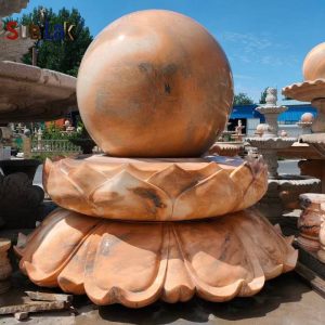 Outdoor garden courtyard marble stone fountain sunset red wind water ball landscape sculpture