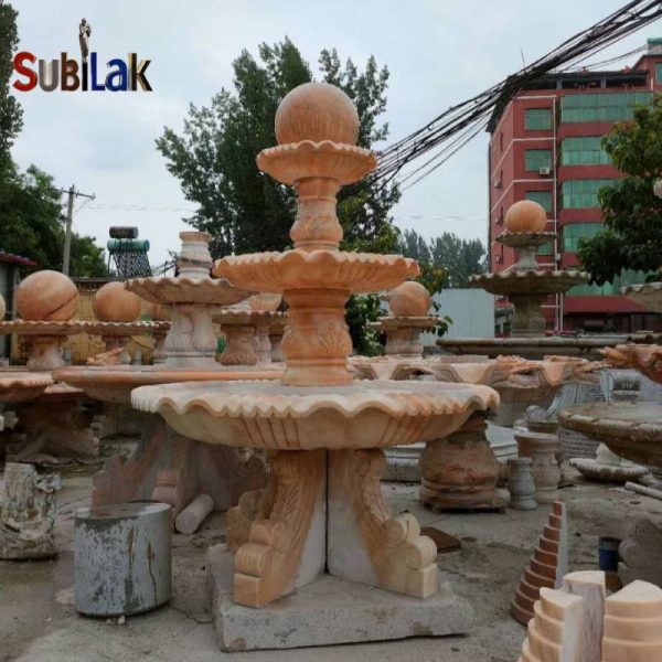 Outdoor garden courtyard marble stone fountain sunset red wind water ball landscape sculpture - Image 4